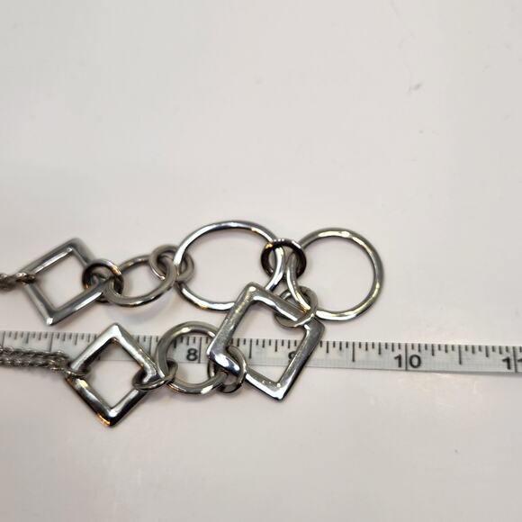 Geometric Shapes Double Chain Silver Tone Necklace Choker Round Square Oval - Picture 4 of 5